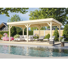 Pergola en bois avec mobilier de jardin et piscine pour l''extérieur