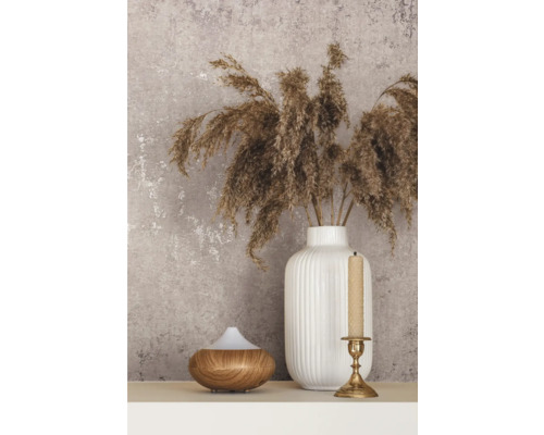 Scène décorative avec vase, fleurs séchées, diffuseur d''arômes et bougie