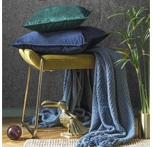 Szene mit Hockern, Kissen, Decke, Dekoration und Zimmerpflanze