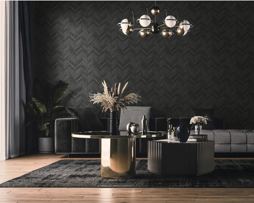 Salon avec canapé, table basse, tapis et plafonnier