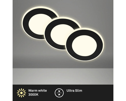 Drei runde LED Deckenleuchten mit warmweissem Licht und ultraflachem Design