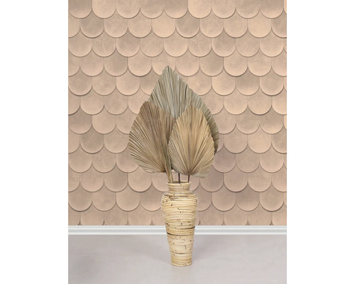 Décoration murale décorative avec motif en écailles de poisson et vase en bambou avec fleurs séchées