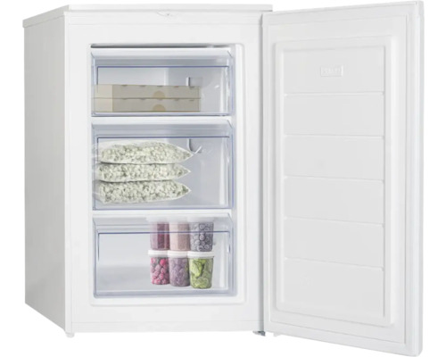 Congélateur avec tiroirs ouverts remplis de nourriture