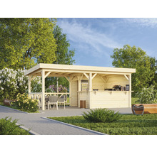 Holz Gartenbar mit Kühlschrank, Sitzbereich und Bänken