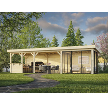 Pavillon de jardin en bois avec coin barbecue et coin salon