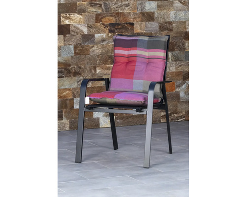 Chaise de jardin avec accoudoirs et coussin à carreaux