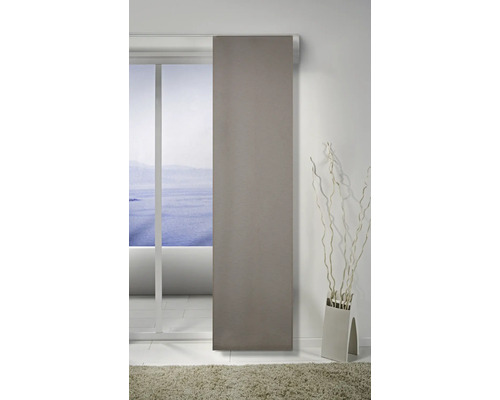 Schiebevorhang am Fenster mit Dekoration im Zimmer