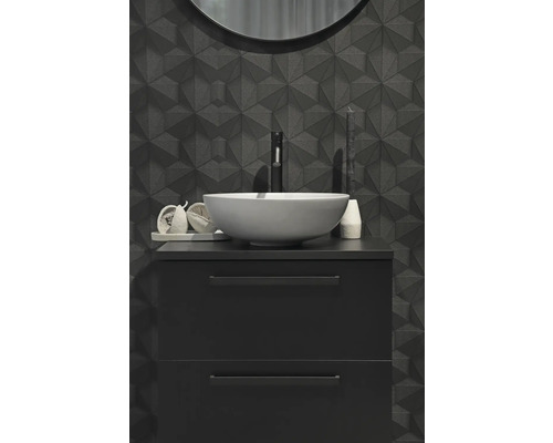 Salle de bains moderne avec meuble sous-vasque noir et vasque à poser