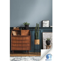 Salon avec secrétaire en bois, cactus en pot et éléments décoratifs