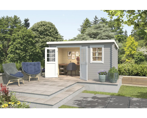 Abri de jardin Outdoor Life Amira 400 x 213,1 cm gris clair Jardin avec abri de jardin, meubles de jardin et plantes