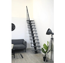 Raumansicht mit einer freitragenden Treppe mit Geländer