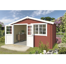 Abri de jardin en bois avec double porte et fenêtre dans le jardin