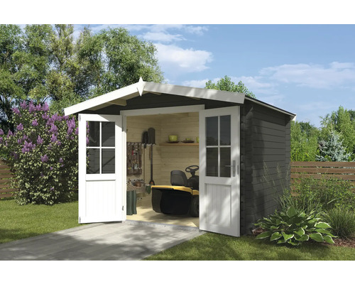 Abri de jardin Outdoor Life Baltimore 324 x 290 cm gris vert Abri de jardin ouvert en bois avec tondeuse à gazon