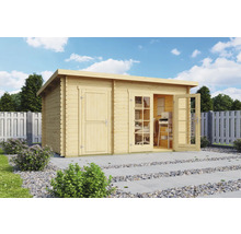 Abri de jardin en bois avec double porte et porte simple