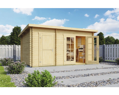 Abri de jardin Outdoor Life Belmont 1 avec plancher 420 x 288,8 cm nature Abri de jardin en bois avec double porte et porte simple