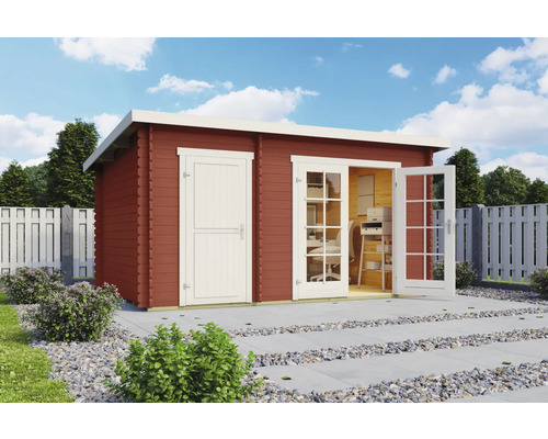 Abri de jardin en bois avec double porte et mobilier de bureau