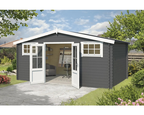 Abri de jardin Outdoor Life Boston 518,6 x 312 cm gris carbone Abri de jardin avec double porte et fenêtres