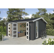 Abri de jardin avec double porte et fenêtre pour ranger outils de jardin et vélos