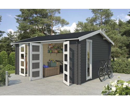 Abri de jardin Outdoor Life Carroz 2 496 x 403,4 cm gris carbone Abri de jardin avec double porte et fenêtre pour ranger outils de jardin et vélos