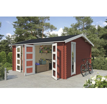 Abri de jardin en bois avec double porte et fenêtre pour ranger outils de jardin et vélos
