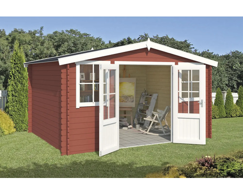 Abri de jardin Outdoor Life Dallas 410,9 x 312 cm rouge de falun Maison de jardin en bois avec double porte dans le jardin