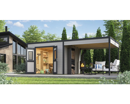 Abri de jardin avec espace de rangement, abri et stockage de bois pour l''extérieur