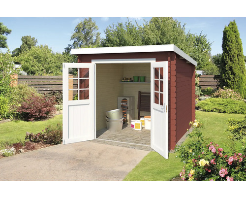 Abri de jardin Outdoor Life Indi 250 x 213,1 cm rouge de falun Jardin avec abri de jardin en bois ouvert pour ranger les outils de jardin