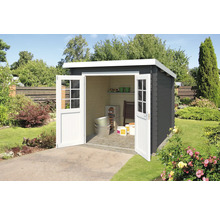 Abri de jardin en bois avec double porte et espace de rangement extérieur