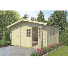 Abri de jardin en bois avec double porte, porte simple et fenêtre