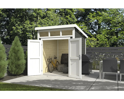 Abri de jardin en bois avec double porte dans le jardin