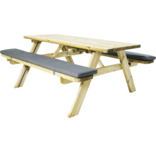 Table de pique-nique en bois avec coussins d''assise