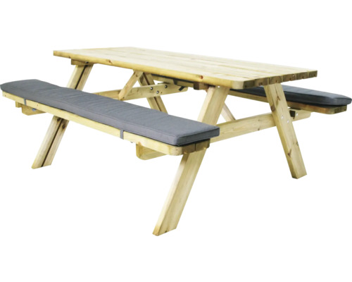 Table de pique-nique en bois avec coussins d''assise