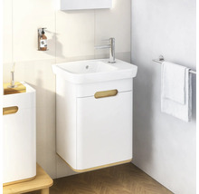Modernes Badezimmer mit weissem Waschtischunterschrank und Handtuchhalter