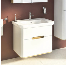 Meuble sous-vasque avec lavabo, robinet et tiroir dans salle de bain