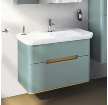 Badezimmer mit Waschtischunterschrank, Waschbecken, Armatur und Handtuchhalter