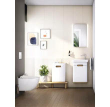 Modernes Badezimmer mit Wand-WC, Waschtisch und Spiegel