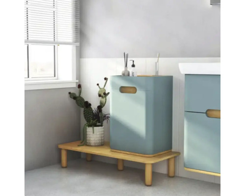 Salle de bains avec lavabo, meuble de rangement et décoration