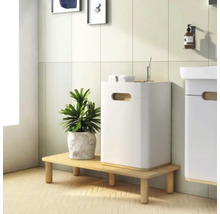 Modernes Badezimmer mit weissem Waschbeckenunterschrank, Ablage und grüner Zimmerpflanze