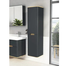 Badezimmeransicht mit Waschbeckenunterschrank, Spiegelschrank und Hochschrank