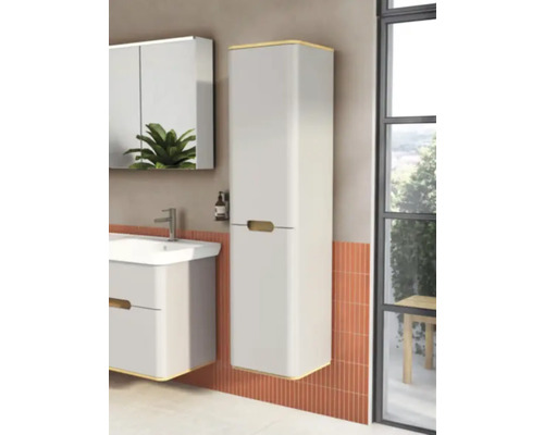 Salle de bains avec meuble sous-lavabo, armoire de toilette et armoire haute pour salle de bains