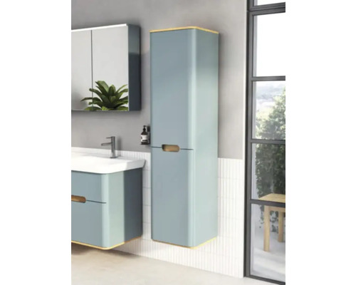 Salle de bain avec meuble sous-lavabo, armoire de toilette et armoire haute