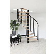 Wendeltreppe aus Metall und Holz im Wohnraum