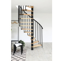 Wendeltreppe aus Metall und Holz im Innenraum