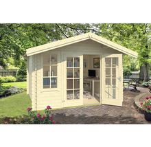 Abri de jardin en bois avec porte vitrée et fenêtres pour le jardin