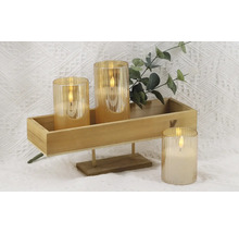 Bougies LED décoratives dans un plateau en bois