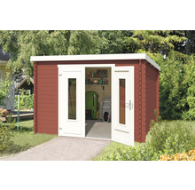 Abri de jardin avec double porte et outils de jardin