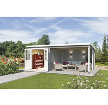 Abri de jardin en bois avec terrasse, meubles de jardin et étagère pour outils de jardin