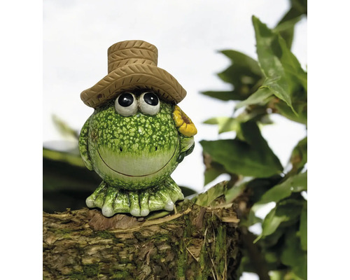 Gartenfigur Frosch mit Hut und Sonnenblume