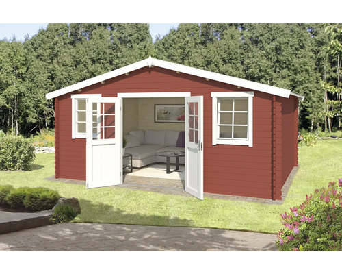 Abri de jardin Outdoor Life Udo 522,4 x 320 cm rouge de falun Abri de jardin avec double porte et fenêtres dans le jardin