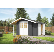 Abri de jardin avec porte double et auvent dans le jardin